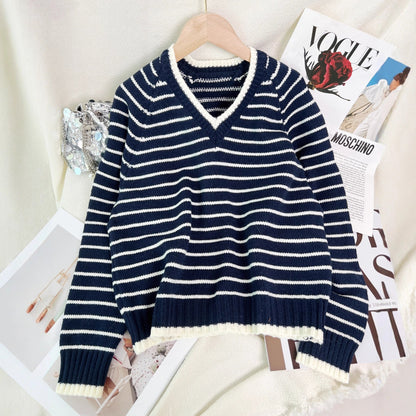 Damen Pullover Gestreift V-Ausschnitt Lässig Norvielle - Norvielle