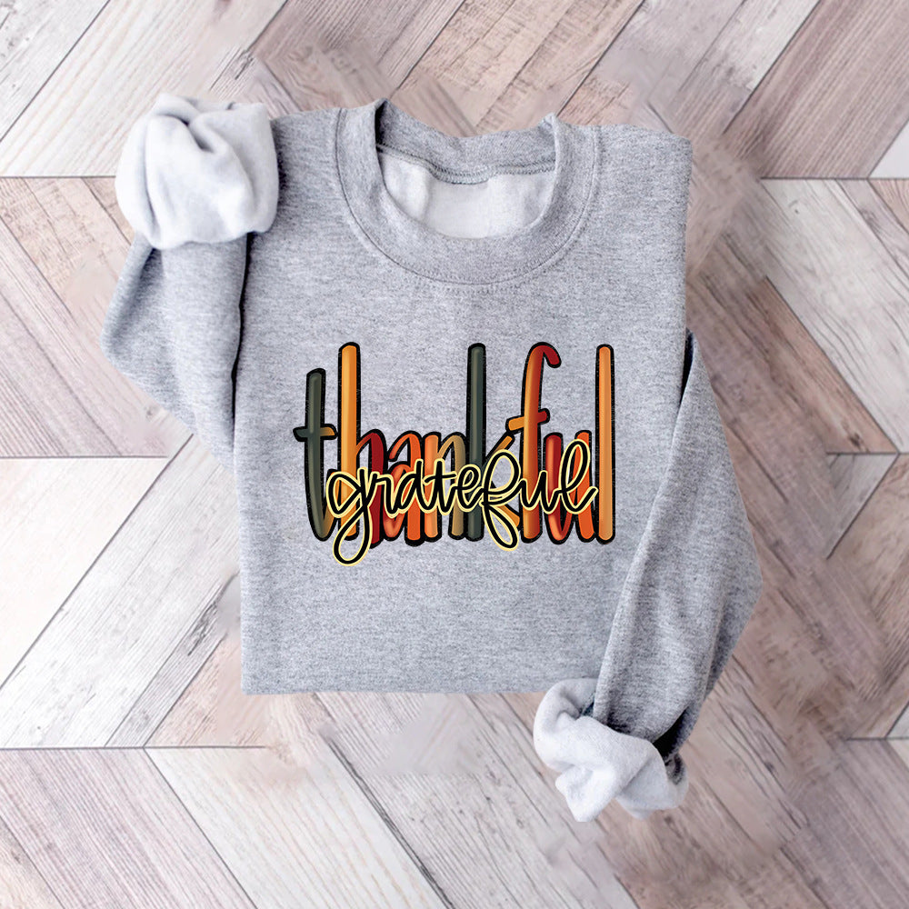 Damen Sweatshirt Mit Thankful Schriftzug Bequem Grau