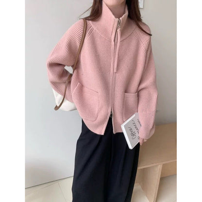 Damen Strickjacke Hochkragen mit Taschen Norvielle