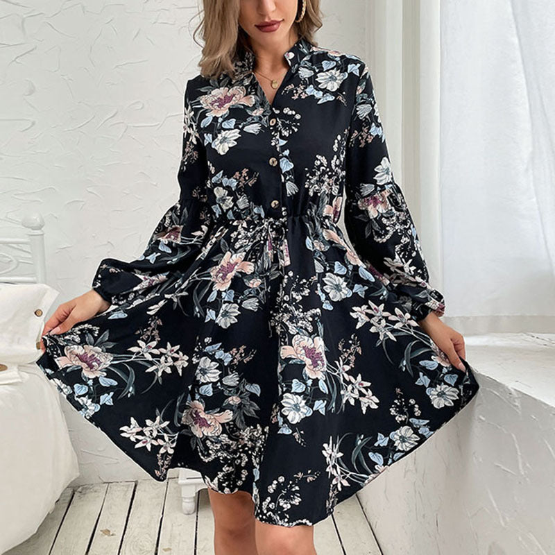 Damen Blusenkleid Floralmuster Taillengürtel - Norvielle