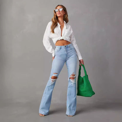 Damen Flare Jeans Destroyed Effekt