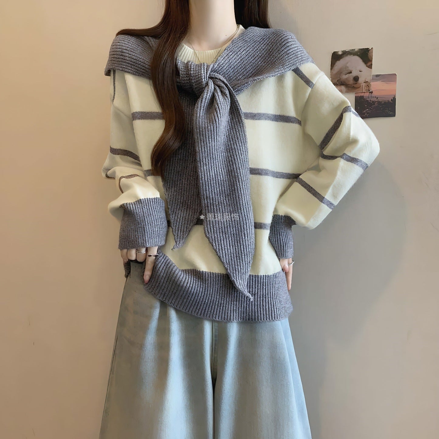 Damen Pullover Lässig Bindegürtel Norvielle