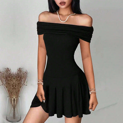 Damen Minikleid Off-Shoulder Wickeldetail Elegantes Kleid