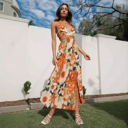 Damen Maxi-Kleid V-Ausschnitt Raffung Norvielle