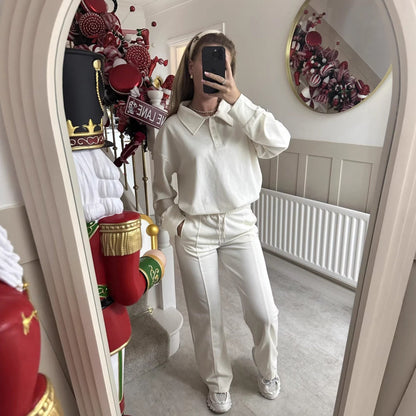 Damen Freizeitanzug Hochkragen Weite Hosen Elegant