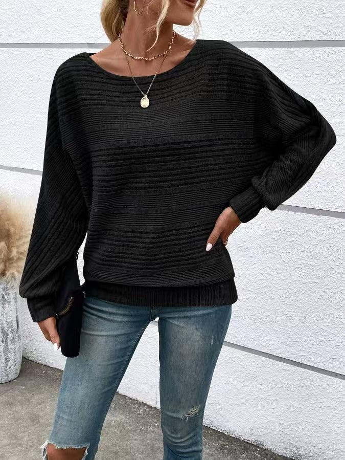 Damen Pullover Strukturiertes Streifenmuster Weite Ärmel Norvielle