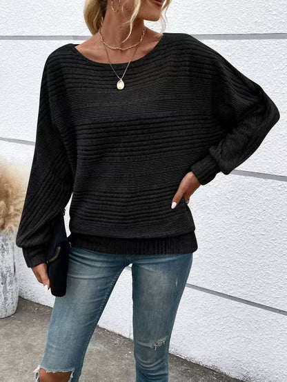 Damen Pullover Strukturiertes Streifenmuster Weite Ärmel Norvielle