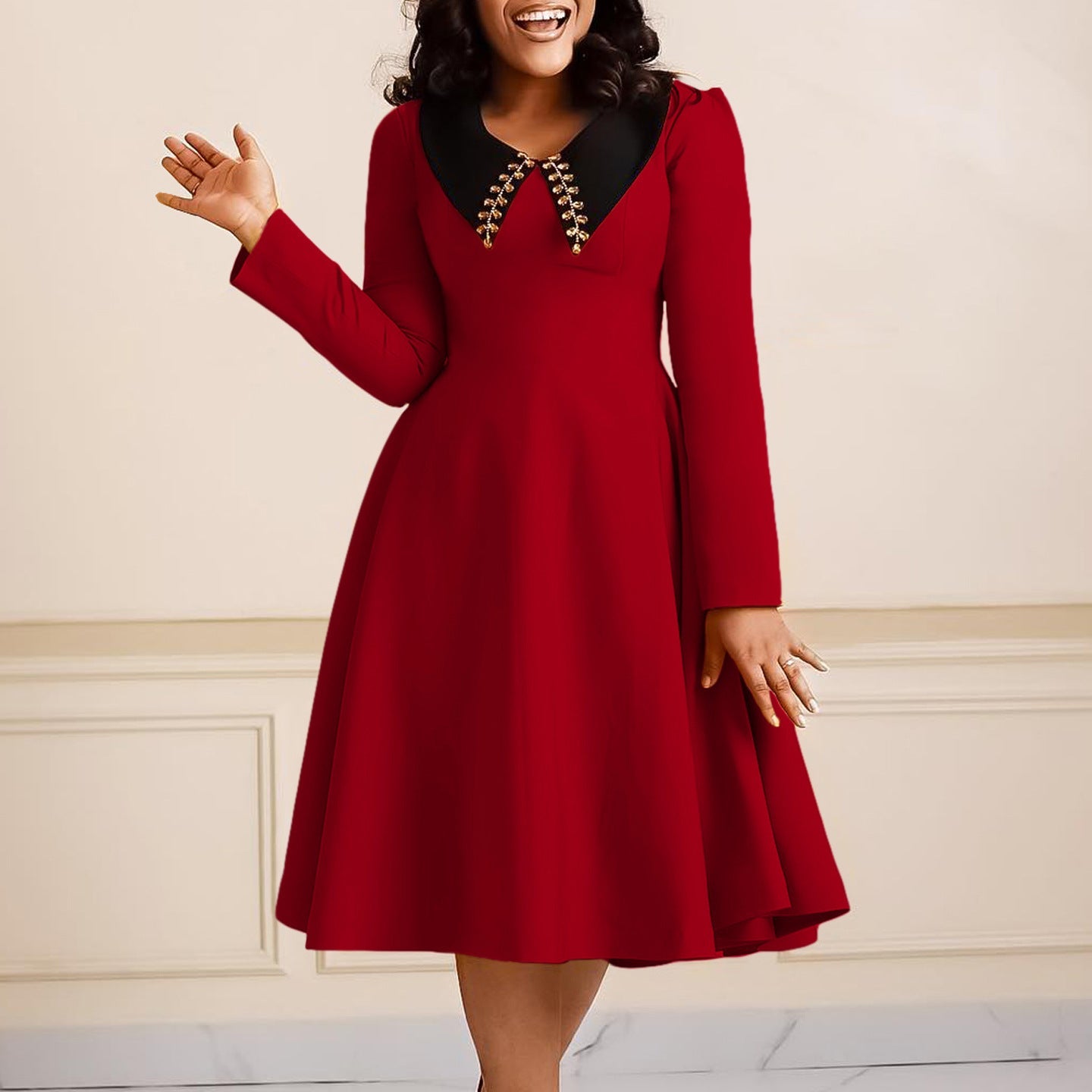 Damen Kleid mit Kragen Voluminöser Rock Norvielle