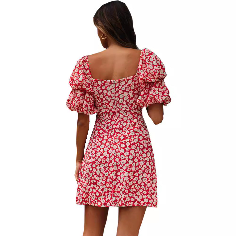 Damen Minikleid Puffärmel Floralmuster Norvielle