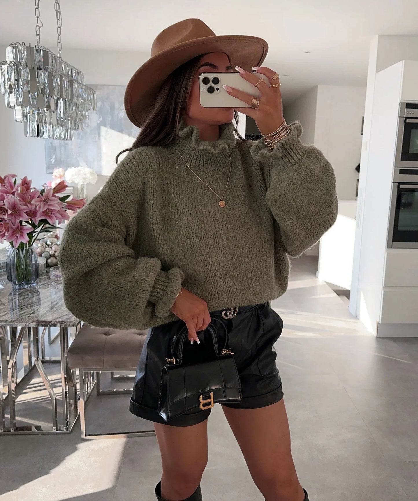 Damen Rollkragenpullover Voluminöse Ärmel Norvielle