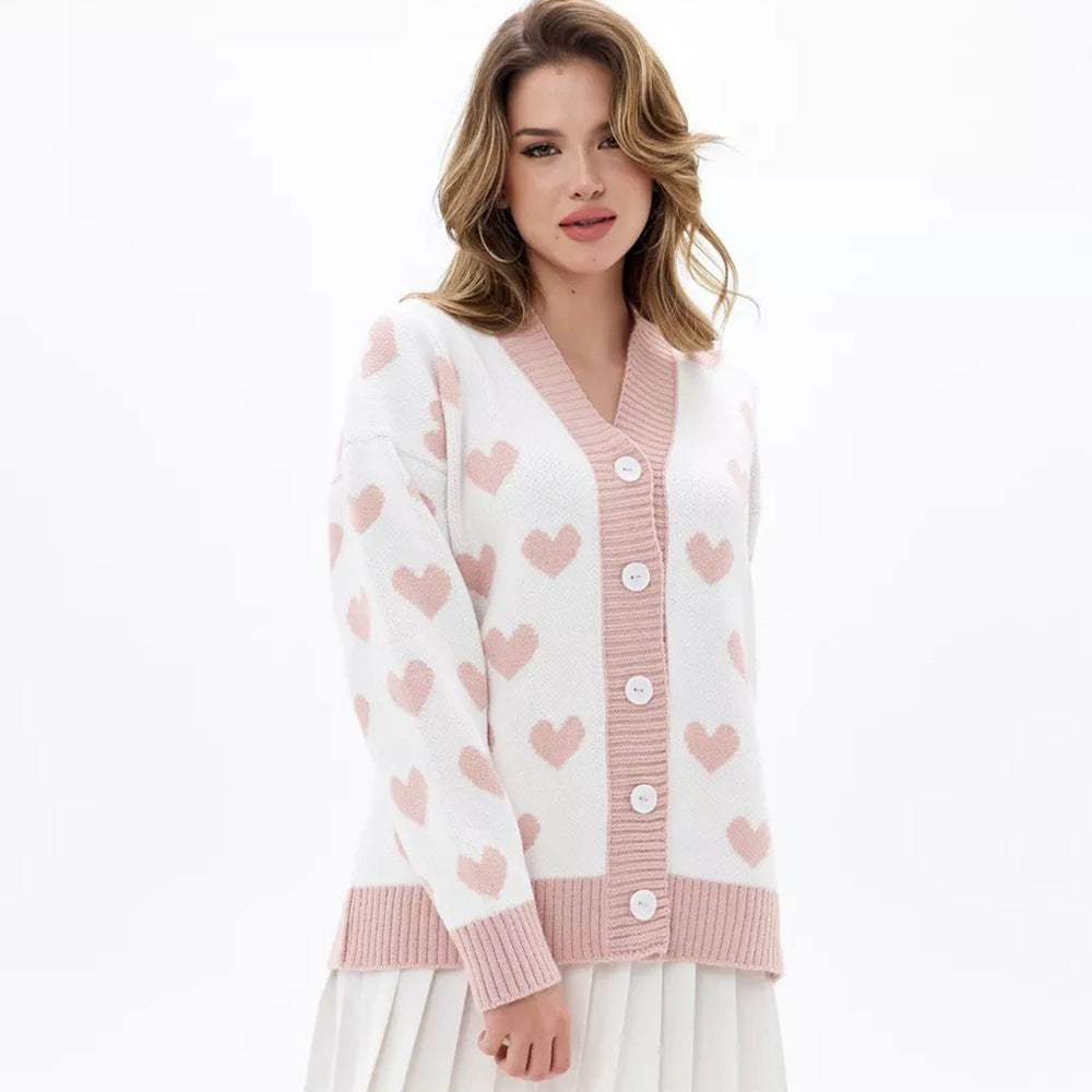 Damen Strickjacke Herzmuster Knopfverschluss Norvielle - Norvielle