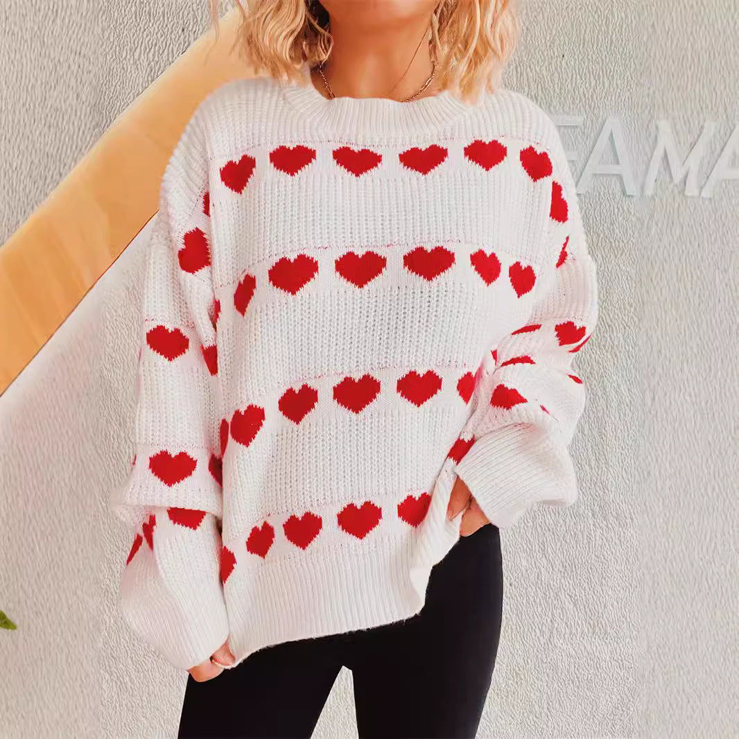 Damen Pullover Romantisches Herzmuster Weich Norvielle - Norvielle