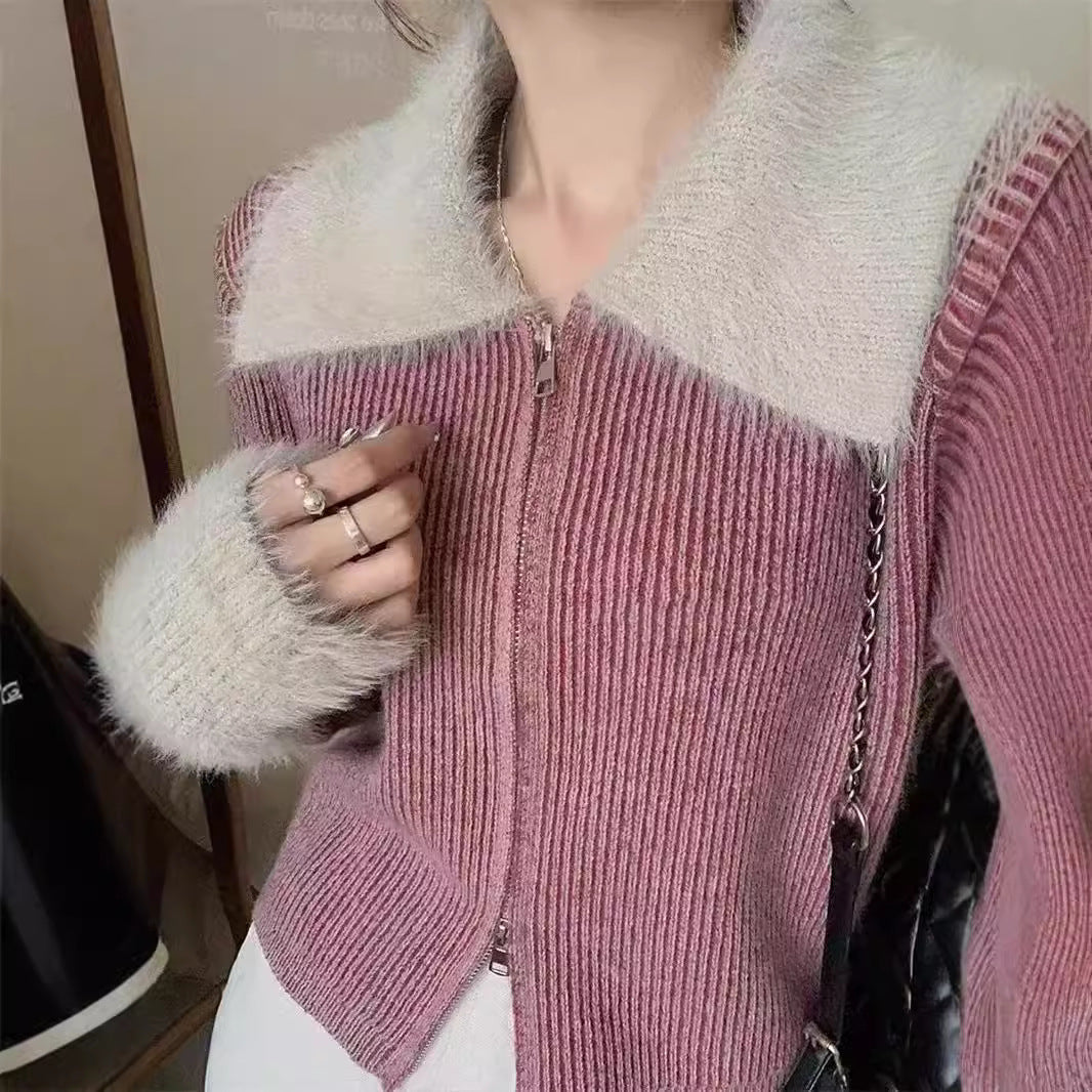 Damen Strickjacke Norvielle Reißverschluss Luxuskragen