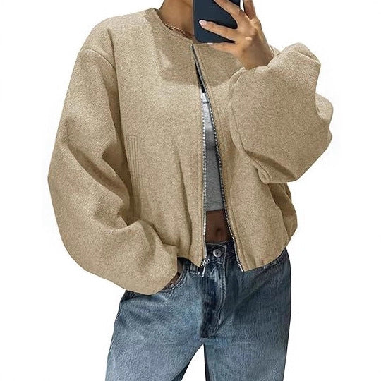 Damen Zip Jacke Lässig Ballonärmel Norvielle