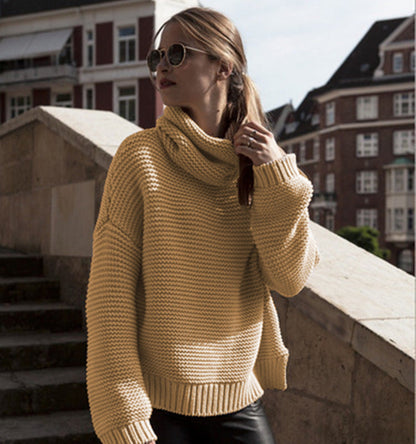 Damen Grobstrickpullover Norvielle Hoher Kragen Lässiger Schnitt - Norvielle