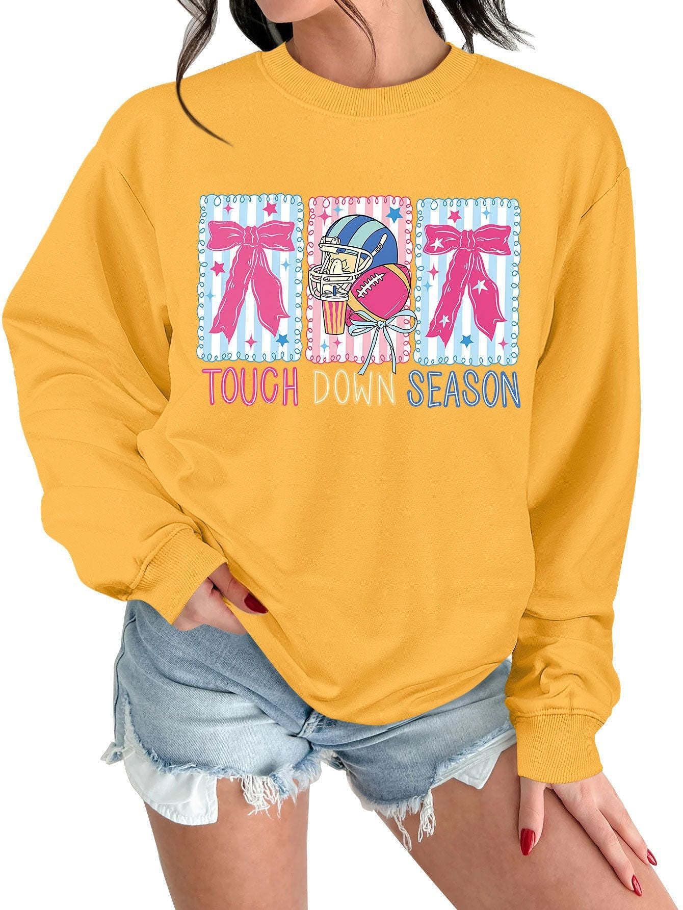 Damen Sweatshirt Football Motiv Lässig Grün