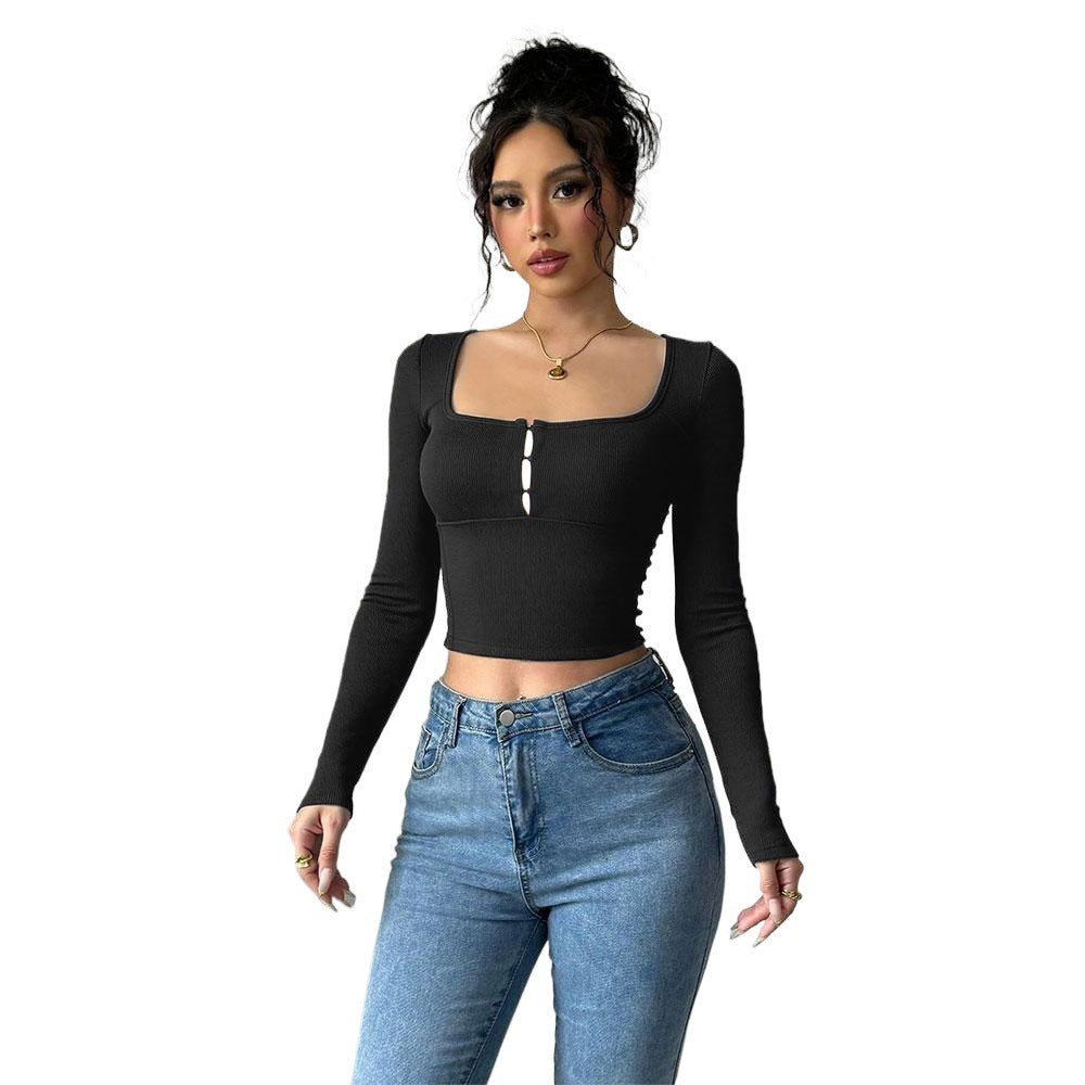 Damen Langarm Crop Knopfverziert Norvielle