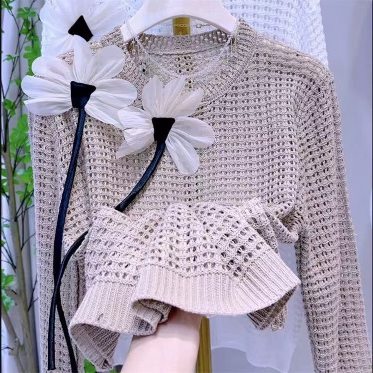 Damen Strickpullover Florale Applikationen Norvielle