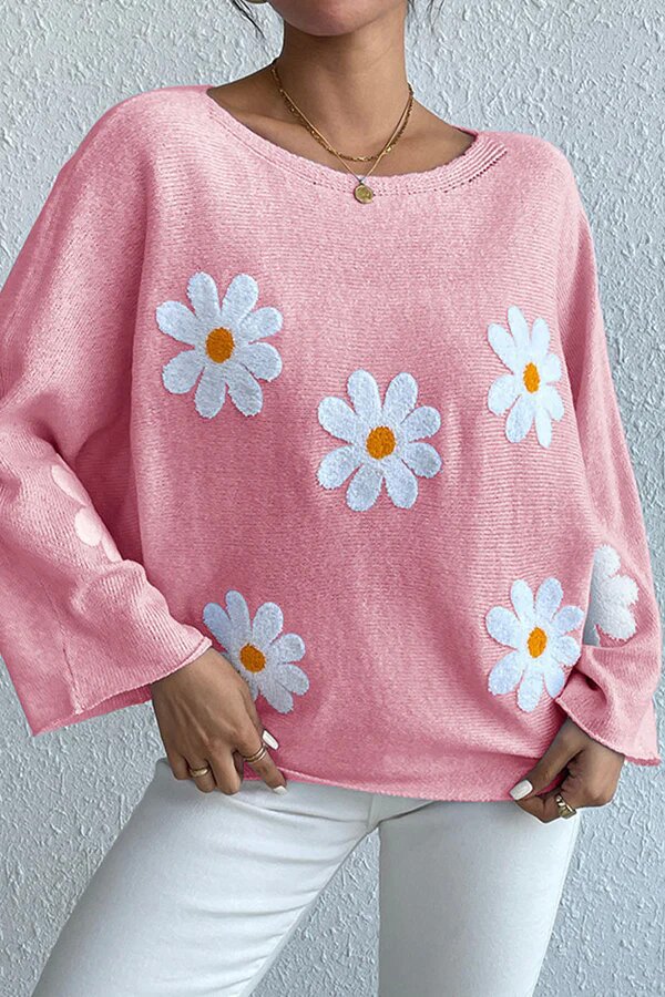 Damen Strickpullover Blumendesign Weit Norvielle
