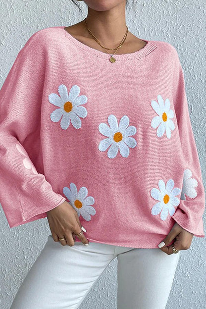 Damen Strickpullover Blumendesign Weit Norvielle