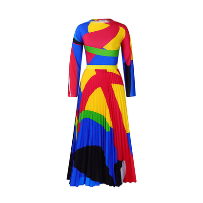 Damen Maxikleid mit Grafikdesign und Plissee-Optik Norvielle