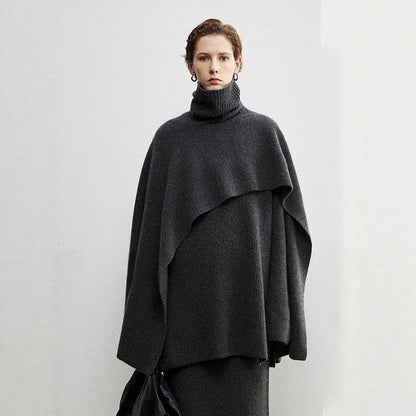 Damen Poncho Elegantes Design Extragroßer Kragen Beige