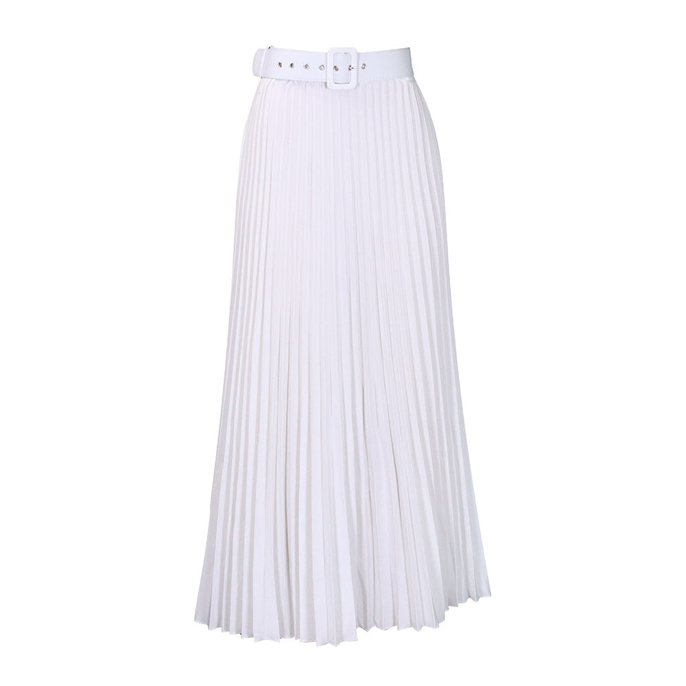 Damen Maxi-Rock Plissee mit Gürtel Norvielle