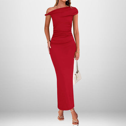 Damen Ärmelloses Maxikleid Asymmetrischer Ausschnitt Raffung Norvielle
