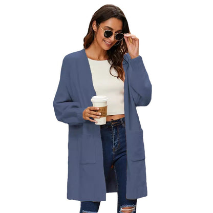 Damen Cardigan Grobstrick Weite Ärmel Tiefen Taschen Norvielle