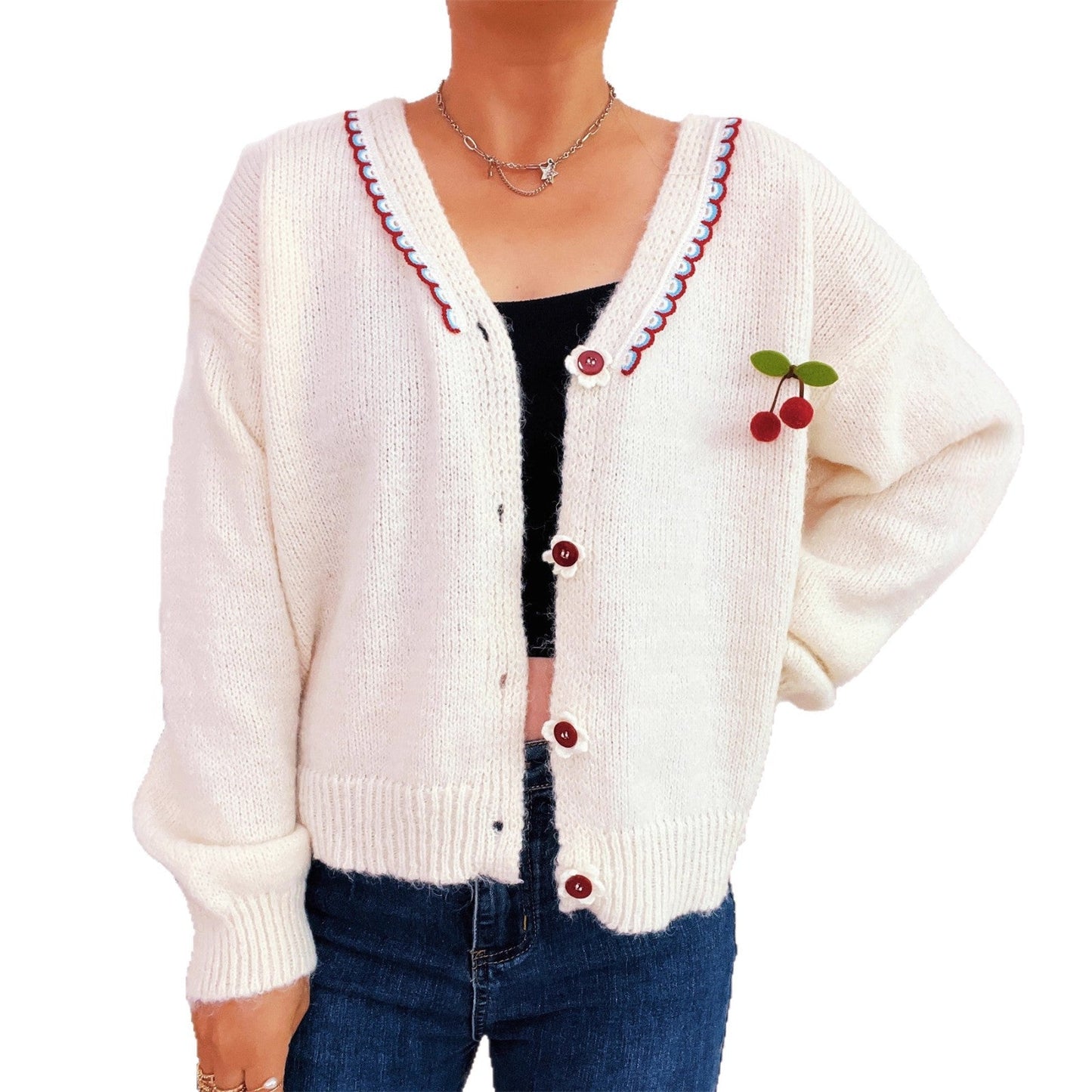 Damen Strickjacke Blütenmuster Norvielle