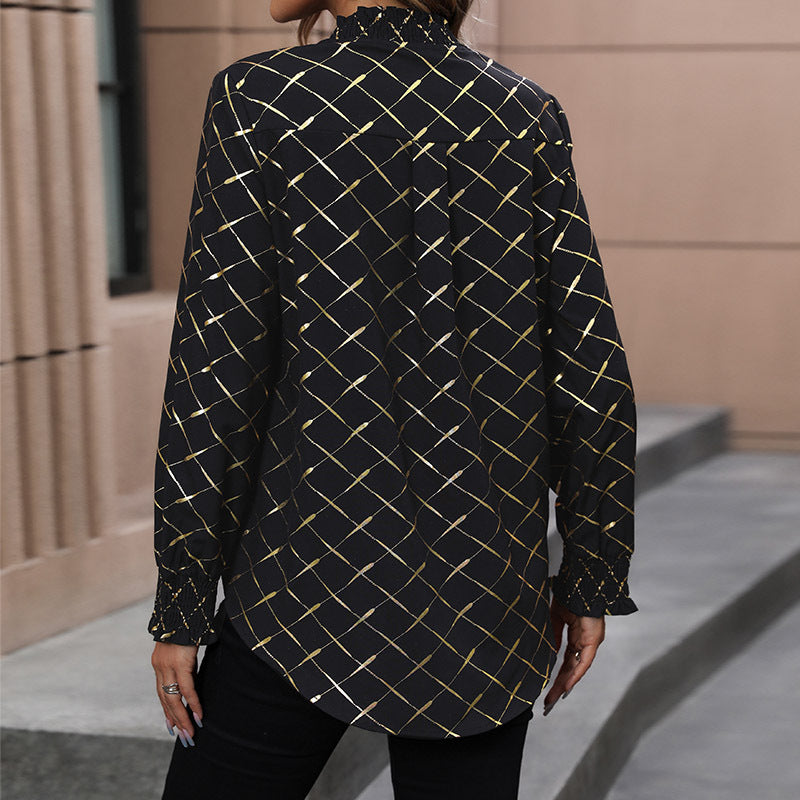 Damen Bluse Rautenmuster Hochkragen Norvielle