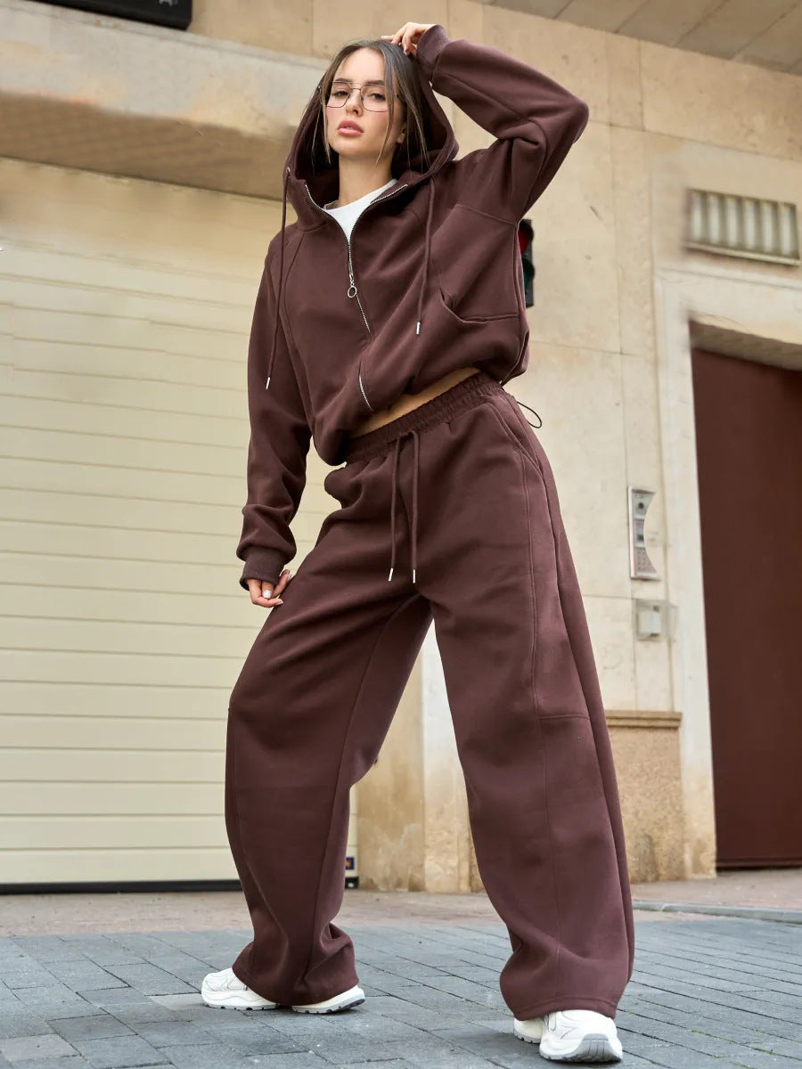 Damen Sweatanzug Kapuzenpullover Elastischer Bund Weite Passform
