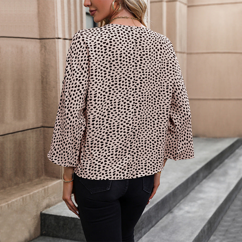 Damen Bluse V-Ausschnitt Modernes Tiermuster