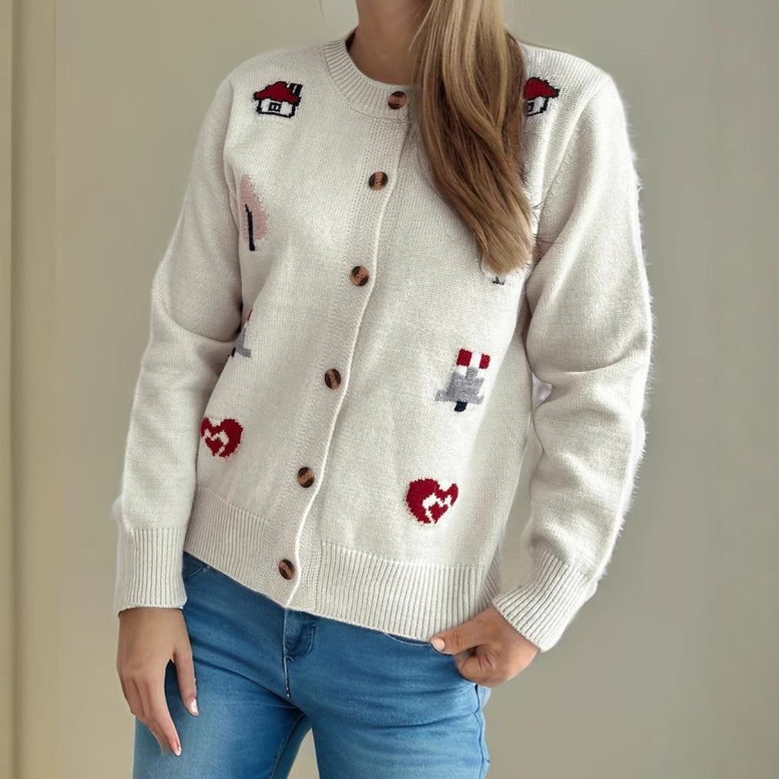 Damen Strickjacke Bunt Knöpfe Norvielle