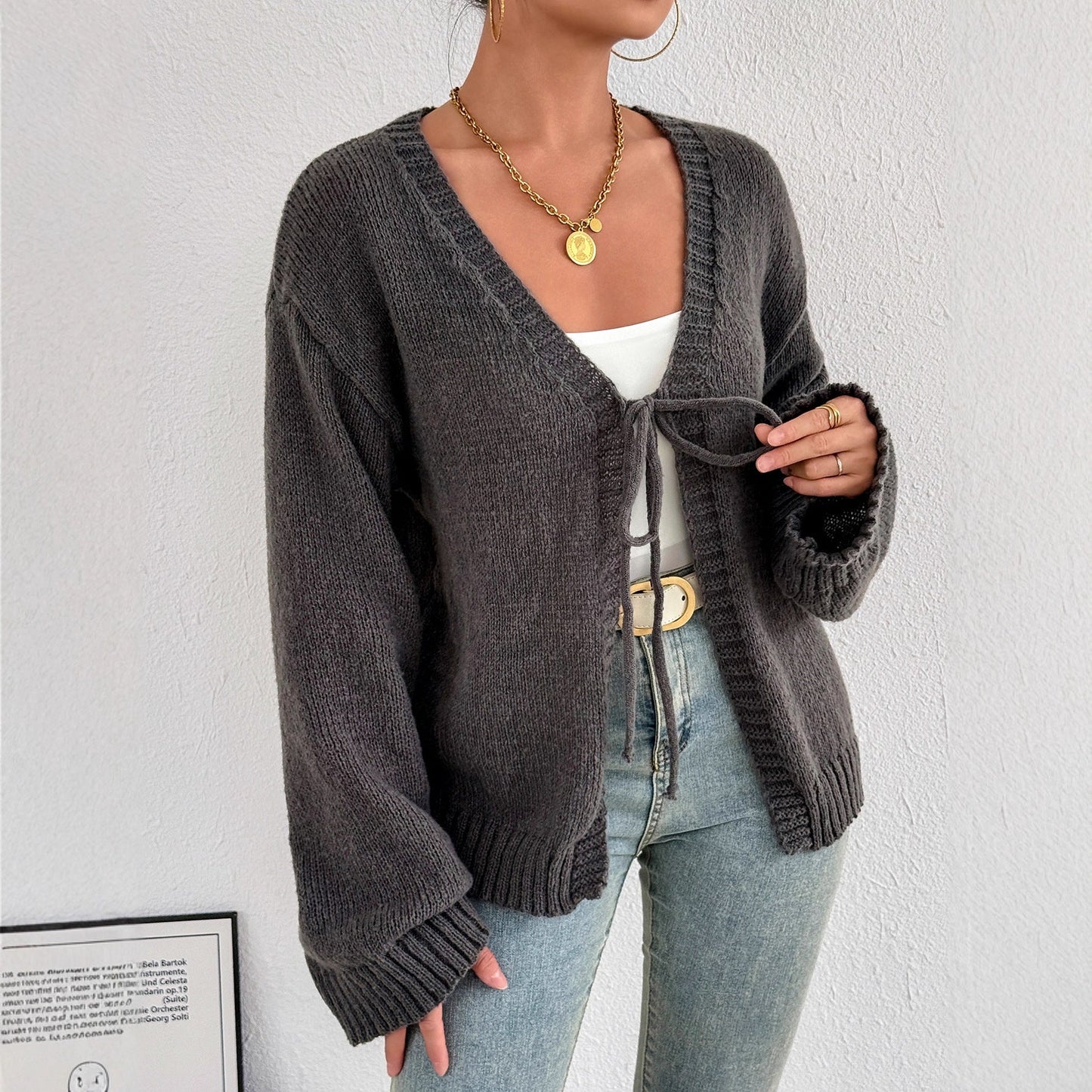 Damen Strickjacke mit Bindegürtel Norvielle
