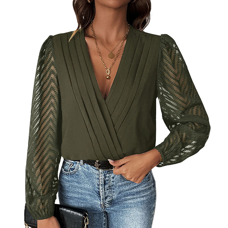 Damen Bodysuit Rüsche Transparent Ärmel Norvielle
