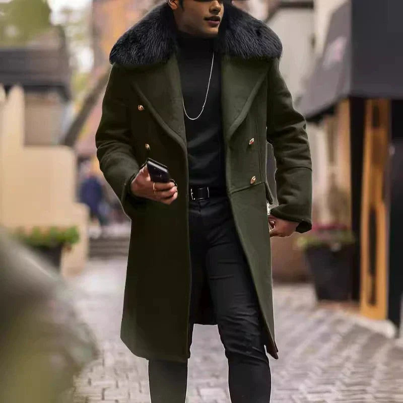 Jordan Herren Wollmantel Oversized Doppelreiher Fellkragen