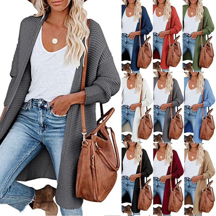 Damen Grobstrick-Cardigan Lässig Offene Kanten Beige - Norvielle