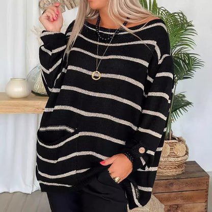 Damen Strickpullover Langer Ärmel Große Taschen Norvielle