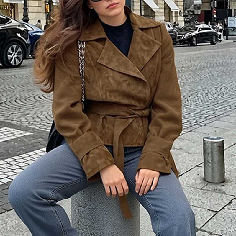 Damen Wildlederjacke Mit Gürtel