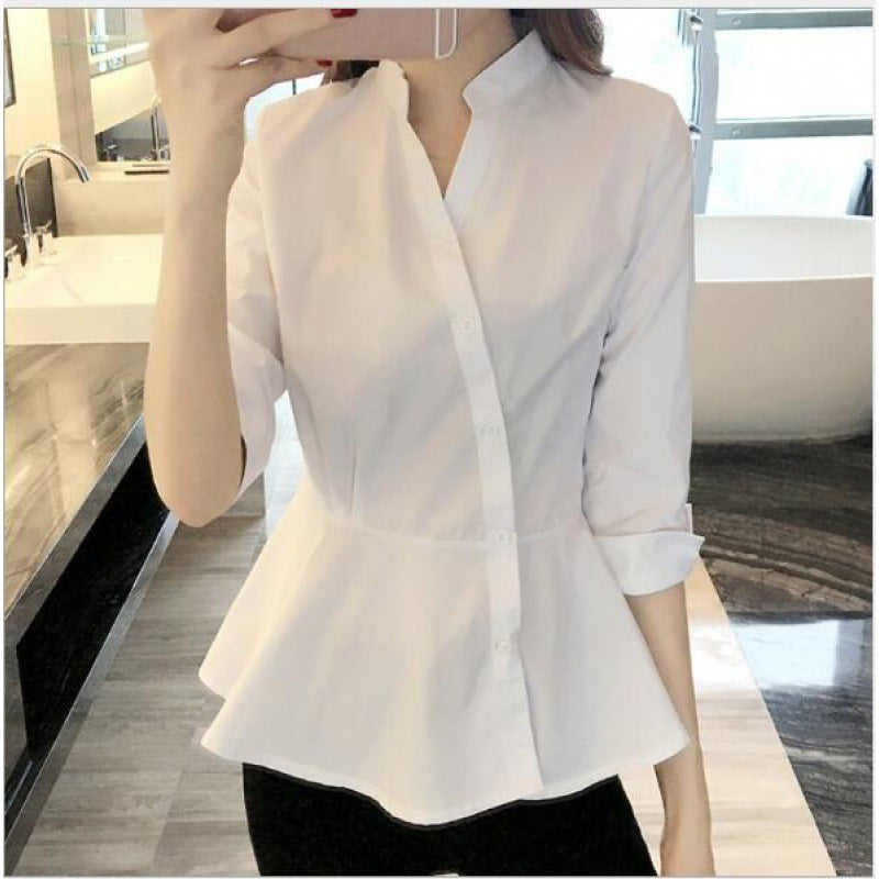 Damen Bluse Peplum Schnitt Moderner Stehkragen Norvielle