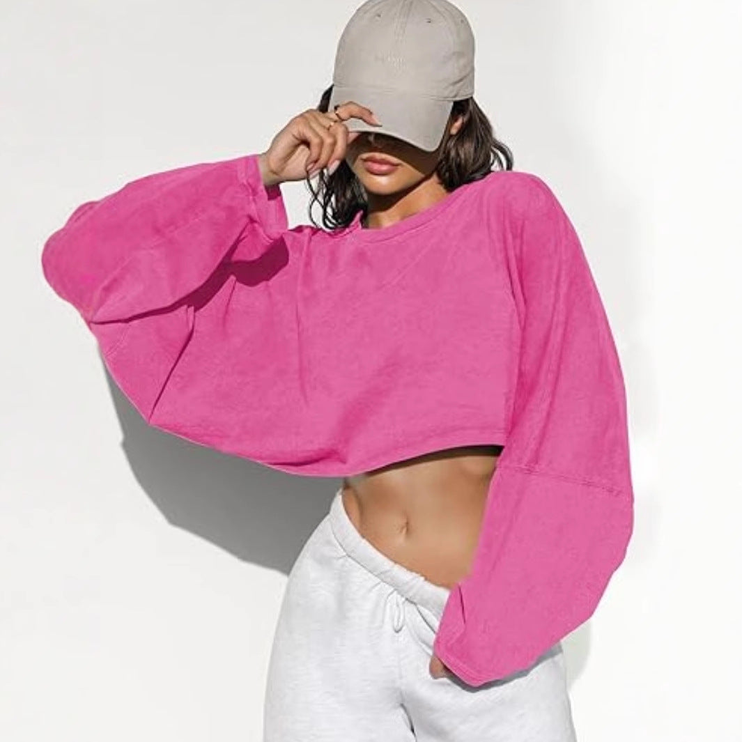 Damen Cropped Sweatshirt Voluminöse Ärmel Lässiger Schnitt Norvielle
