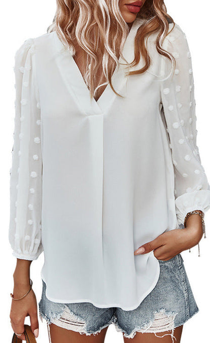 Damen Bluse Polka Dot transparente Ärmel Norvielle