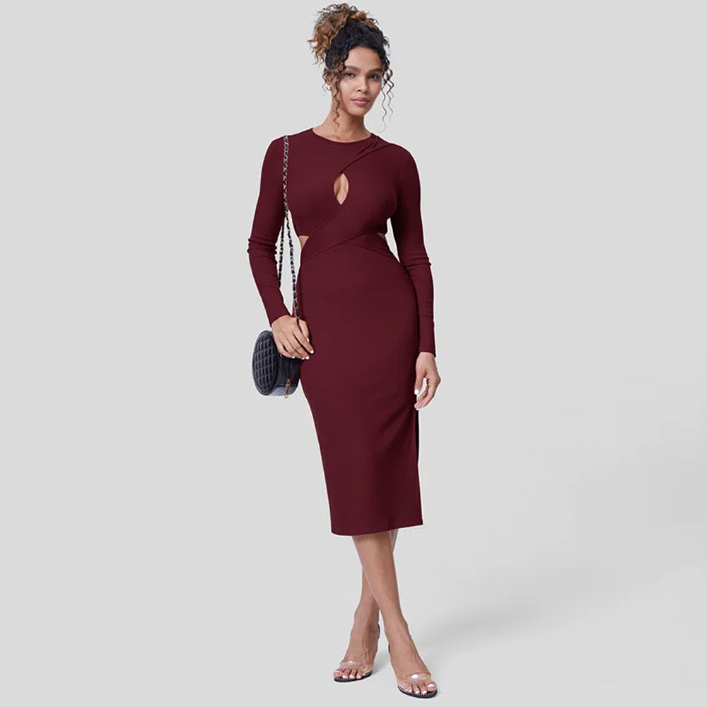 Damen Midikleid Figurbetont Cut-Out-Details Norvielle - Norvielle