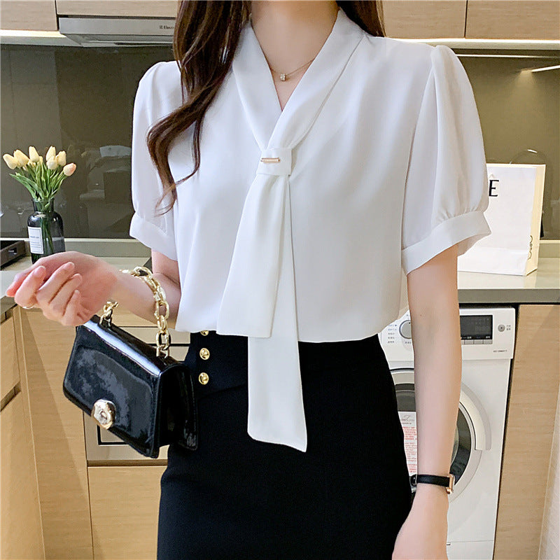 Damen Bluse mit Schleife Puffärmel Norvielle