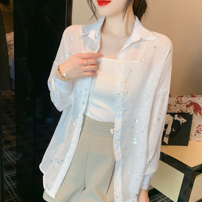 Damen Bluse transparent mit Sternen Norvielle - Norvielle