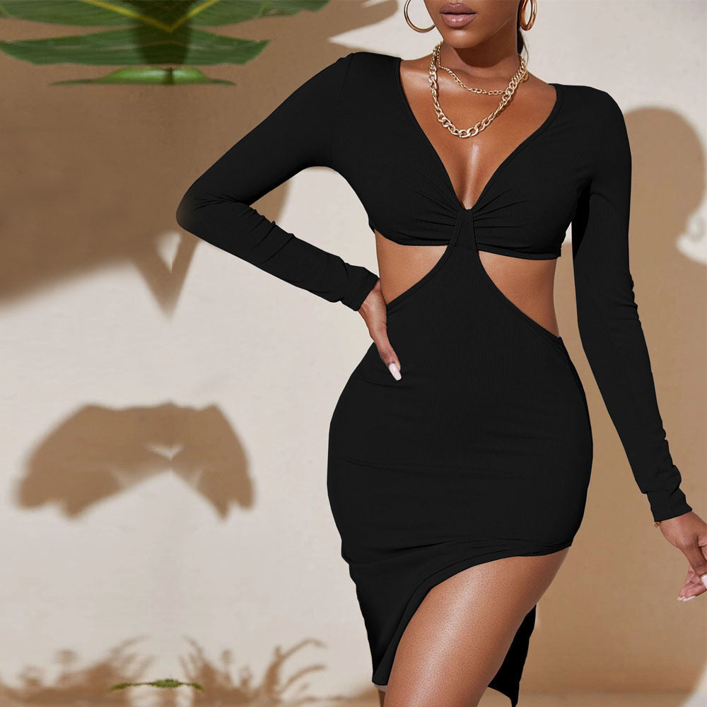 Damen Minikleid Figurbetont Cut-Out Langarm
