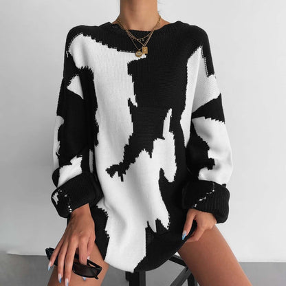 Damen Oversized Pullover Grobgestrickt mit Grafikdesign Norvielle