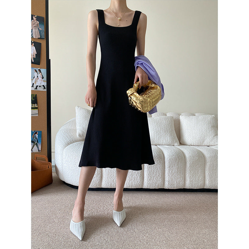 Damen Midi-Kleid Quadrat-Ausschnitt Fließender Schnitt