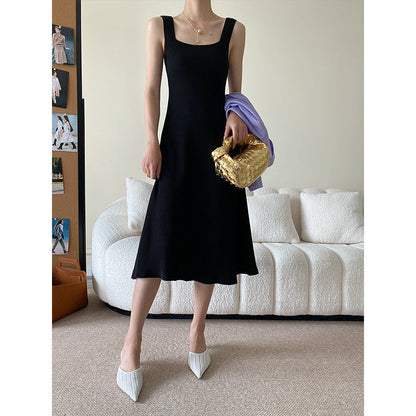 Damen Midi-Kleid Quadrat-Ausschnitt Fließender Schnitt